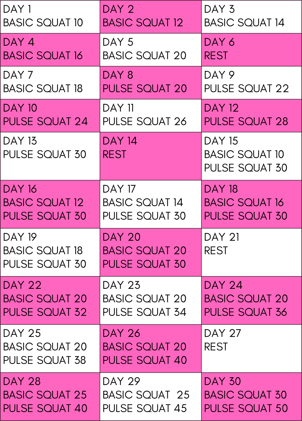 Squat pulses exercise challenge