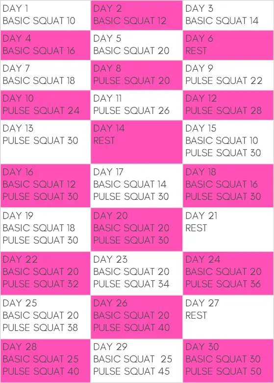 pulse squats challenge chart