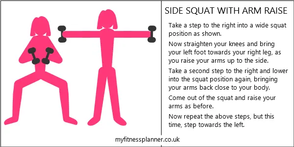 Side squat with arm raise