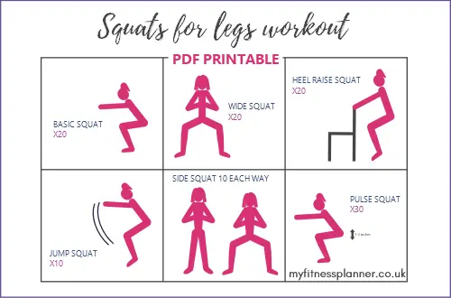 Squats for legs workout PDF printable