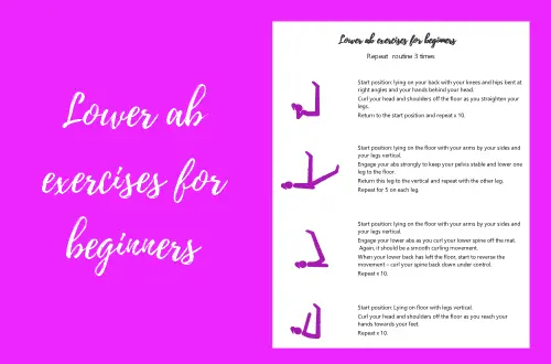Lower ab exercises for beginners printable PDF