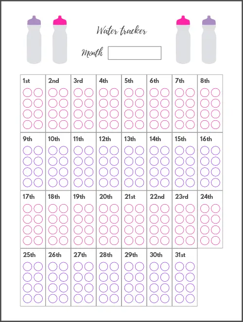 Printable water tracker PDF to log your daily water intake