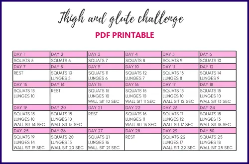Thigh and glute challenge PDF printable