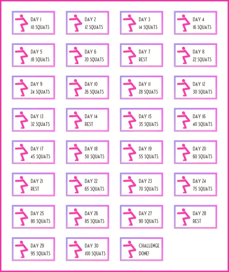 100 squats a day exercise chart
