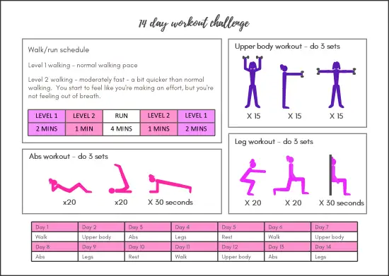 14 day workout challenge chart