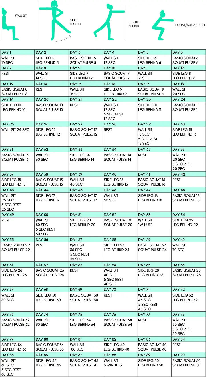 90 day fitness challenge for legs chart 3007