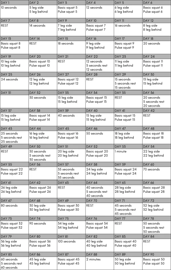 90 day leg challenge workout schedule