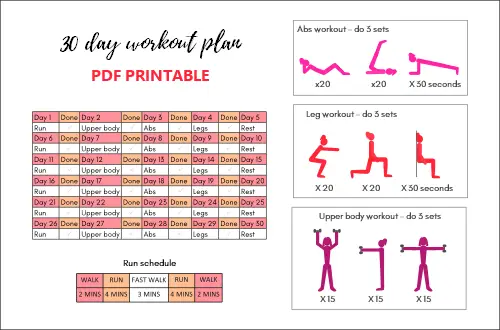 30 day workout plan PDF printable