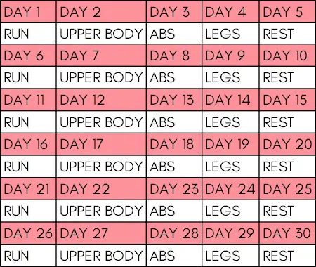 30 day workout plan main schedule2