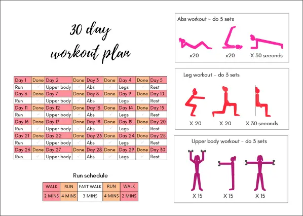 30 day workout plan printable schedule