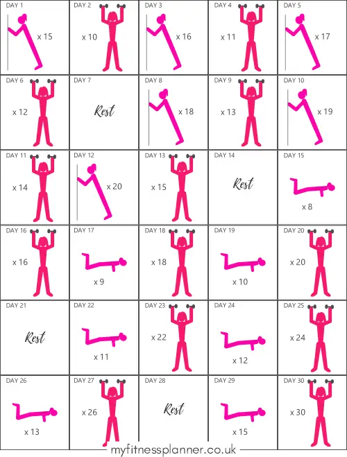 Tighten flabby arms exercise chart PDF printable