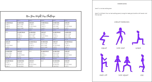 New Year weight loss challenge printable PDF