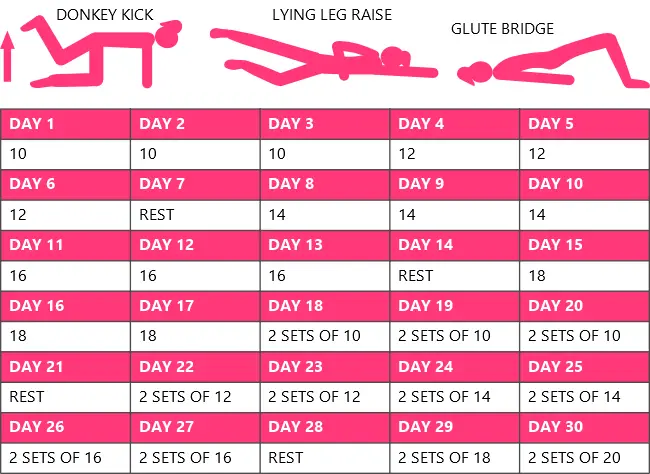 Beginner 30 day leg challenge reps chart