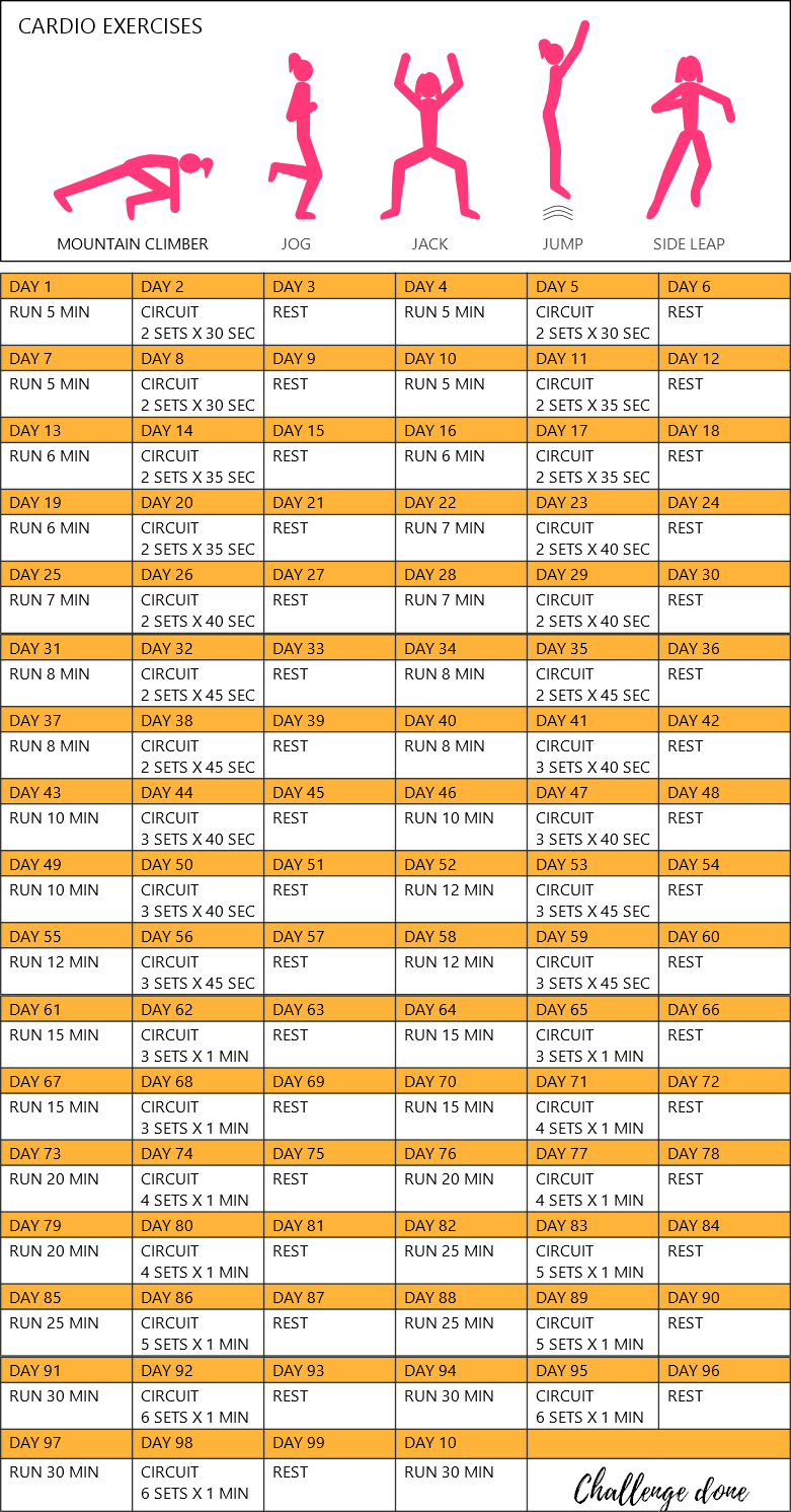 100 day cardio challenge chart